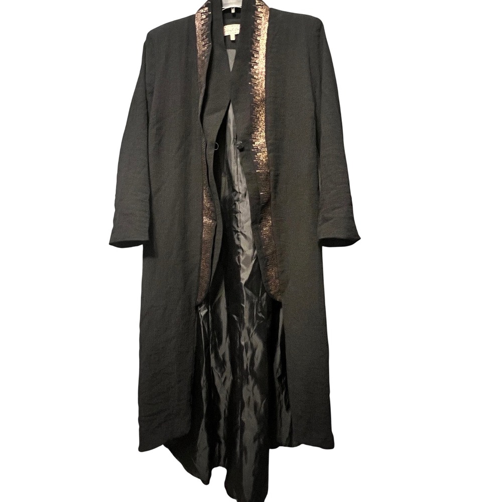 Sheryl Crow M Black Duster Jacket Sequin Trim Boho Western Gothic Coat